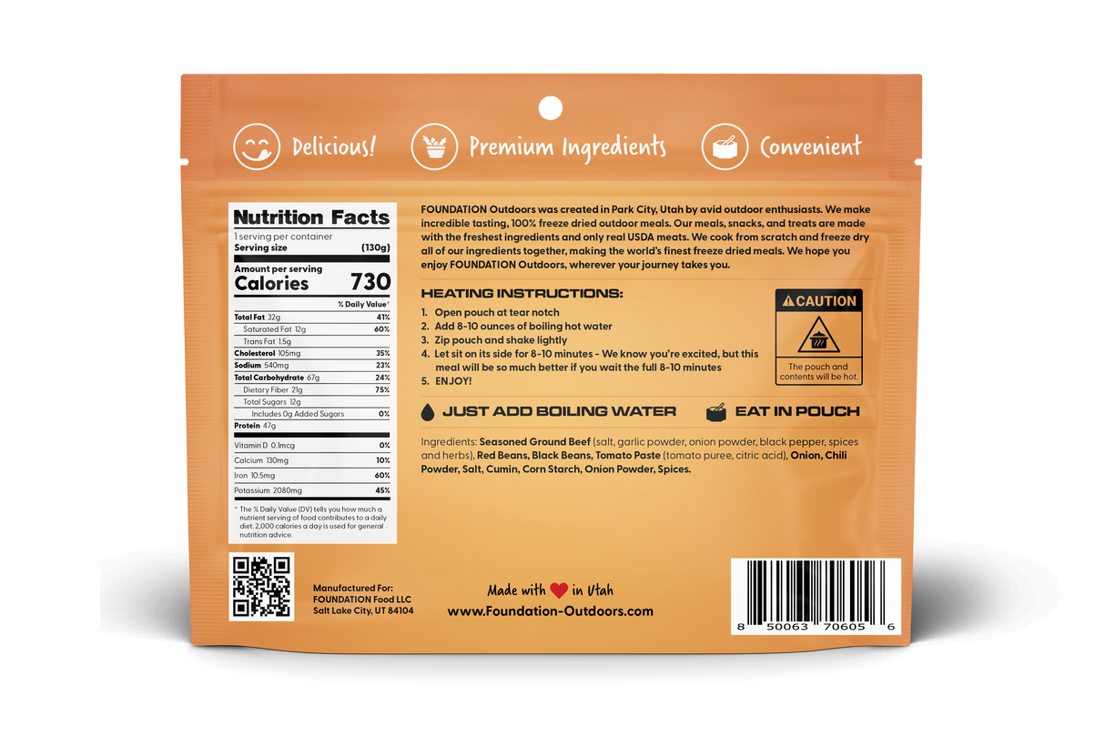 FOUNDATION Outdoors Beef Chili with Beans Meal